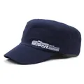 Close-up of navy cadet cap with white sport text print and durable cotton texture - M (56-58cm) / Navy Blue