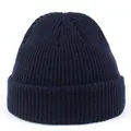 Detailed view of navy blue ribbed knit texture and wide folded brim on skull cap - M / Navy Blue