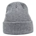 Close-up of gray ribbed knit beanie showing high-quality texture and folded cuff detail - M(56-58cm) / Medium Grey