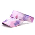 Detail eines pink-violetten Batik-Sonnenvisiers mit verstärkten Nähten an der Krempe - Rosa-Violettes Tie-Dye