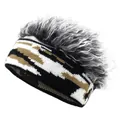 Hip hop beanie with camo knit pattern and grey artificial wig hair for men and women - Grey Camo