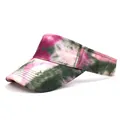 Bunter Batik-Sonnenvisier für Damen mit verstellbarem Riemen und gebogener Krempe für Sommer - Magenta Grün Weiß Batik