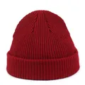 Close-up of wine red ribbed knit beanie showing textured acrylic yarn and thick cuff - M / Burgundy