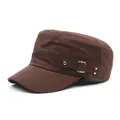 Detalle de gorra militar de algodón con correa lateral y hebilla de metal plateado - M (56-58cm) / Marrón