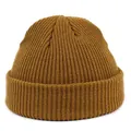 Detail of caramel brown ribbed knit beanie showing textured acrylic yarn and cuff design - M / Khaki