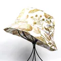 Close-up of white sun hat with vintage gold floral pattern and silk texture details - M (56-58cm) / Vintage Flower Bird Style / White
