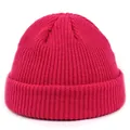 Detailed texture of rose pink ribbed knit docker hat with thick folded brim design - M / Rose Red