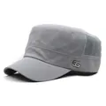 Detail view of the gray military flat top cap with breathable mesh side and metal S5 logo - M (56-58cm) / Light Gray