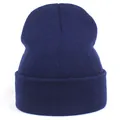 Close-up of navy blue acrylic knit beanie with ribbed texture and folded edge - M (56-58cm) / Navy Blue