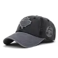 Vintage washed cotton baseball cap with maple leaf patch and Canada embroidery - M (56-58cm) / Gray Brim Black Top