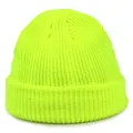 Neon yellow ribbed knit beanie hat for men and women with a classic folded cuff - M / Neon Yellow