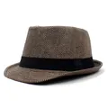 Chapeau fedora classique pour hommes à chevrons avec ruban noir et bord large structuré - M (56-58cm) / Marron