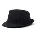 Classic black and white striped fedora hat with a wide brim and matching decorative band - M (56-58cm) / Black