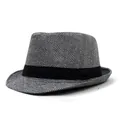 Chapeau fedora classique pour homme avec motif chevrons noir et blanc et ruban noir - M (56-58cm) / Gris