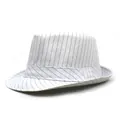 Classic white fedora hat with black vertical stripes for summer outdoor and stage performance - M (56-58cm) / White