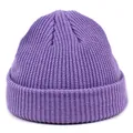 Purple knit miki hat for men and women with chunky rib stitch and rolled cuff - M / Purple