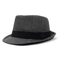 Détail du chapeau fedora en feutre de laine gris foncé à chevrons avec ruban noir - M (56-58cm) / Noir
