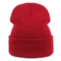 Detailed close-up of the red ribbed knit texture and cuffed hem on the beanie hat - M (56-58cm) / Burgundy
