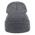 Detail of dark grey ribbed knit beanie showing textured acrylic fabric and cuffed hem - M (56-58cm) / Medium Heather Grey
