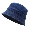 Dettaglio del cappello pescatore in denim blu scuro con occhielli e cuciture rinforzate - M (56-58cm) / Blu scuro