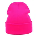 Close-up of vibrant pink acrylic knit beanie featuring a classic cuffed design - M (56-58cm) / Rose Red