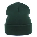 Macro detail of dark green knit beanie featuring a vertical ribbed pattern and wide cuff - M (56-58cm) / Dark Green