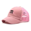 Pink kids mesh baseball cap with embroidered letter m and adjustable sun shade visor - Approx. 52cm / Pink
