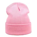 Close-up of pink knitted beanie showing vertical rib knit pattern and soft acrylic texture - M (56-58cm) / Light Pink