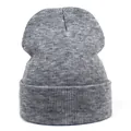 Close-up of marl grey acrylic knit beanie showing ribbed texture and folded cuff detail - M (56-58cm) / Light Heather Grey