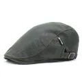 Men's dark green breathable mesh flat cap with SPORTS tag and adjustable metal buckle - M / Green