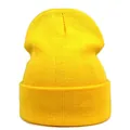 Detailed view of bright yellow rib-knit beanie showing soft texture and folded cuff - M (56-58cm) / Neon Yellow