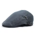 Detail of dark grey mesh beret with green SPORTS tag and adjustable metal buckle - M / Gray