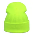 Detail view of the thick ribbed knit texture on a fluorescent yellow winter beanie hat - M (56-58cm) / Fluorescent Green