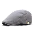 Béret gris en coton pour homme avec boucle réglable et étiquette décorative latérale - M / Gris