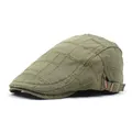 Detail view of olive green cotton canvas cap with distressed stitching and metal buckle - Green