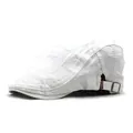 Detail of vintage white cotton beret with frayed edges and fashion label - White