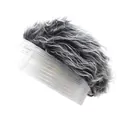 Close-up of grey synthetic hair and white elastic mesh band on the knitted beanie - Adjustable / White Base Grey Hair