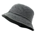 Close-up of retro grey cotton bucket hat with metal eyelet and reinforced brim stitching - Dark Green