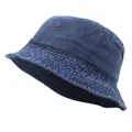 Close-up of navy blue washed cotton bucket hat showing metal eyelet and stitched brim - Navy Blue