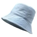 Classic light blue denim bucket hat with wide brim and stitched detailing for summer sun - M (56-58cm) / Light Blue