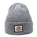 Dark grey ribbed knit beanie for men and women featuring a Wild Life outdoor patch - M (56-58cm) / Light Gray