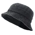 Sombrero de pescador de algodón negro lavado con ojal metálico para protección solar - Ajustable / Negro