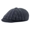 Classic black striped flat cap in denim fabric for men and women with vintage newsboy style - Adjustable / Black
