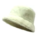 Close-up of the thick white faux fur texture and soft plush fabric of the winter bucket hat - M (56-58cm) / White