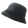 Women's warm black faux fur bucket hat with minimalist design for winter fashion style - M (56-58cm) / Black