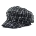 Classic black and white checkered tweed newsboy hat for women featuring a retro design - M(56-58cm) / Black