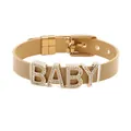 Gold stainless steel mesh bracelet with sparkling BABY rhinestone letter charms and buckle - Gold