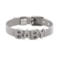 Adjustable silver mesh bracelet for men featuring rhinestones encrusted BABY letters - Silver