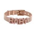 Rose gold mesh bracelet featuring baby letter slider with sparkling rhinestones - Rose Gold