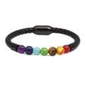 Seven chakra stone beads woven leather bracelet with stainless steel magnetic clasp for men - Chakra Style Black Magnetic Clasp (A)